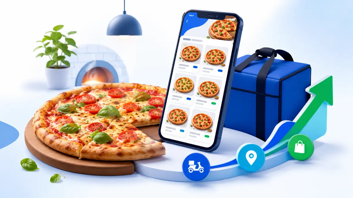 Pizza, cardápio digital no celular e entrega conectada