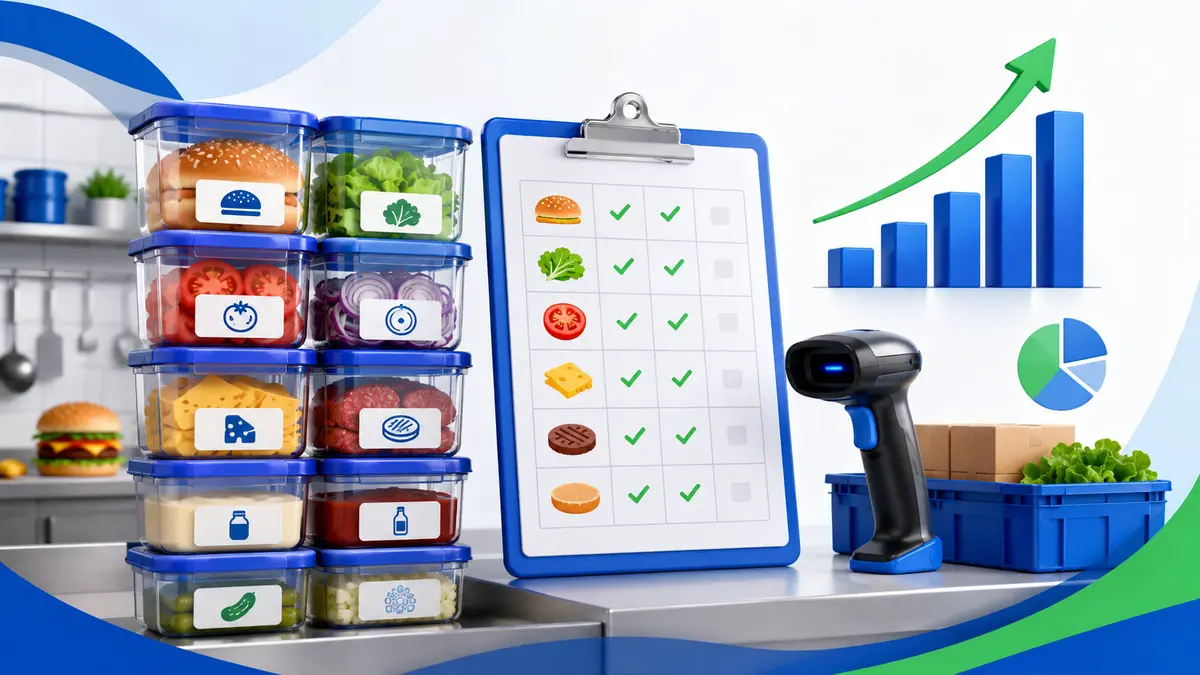 Ingredientes de hamburgueria organizados com controle de estoque