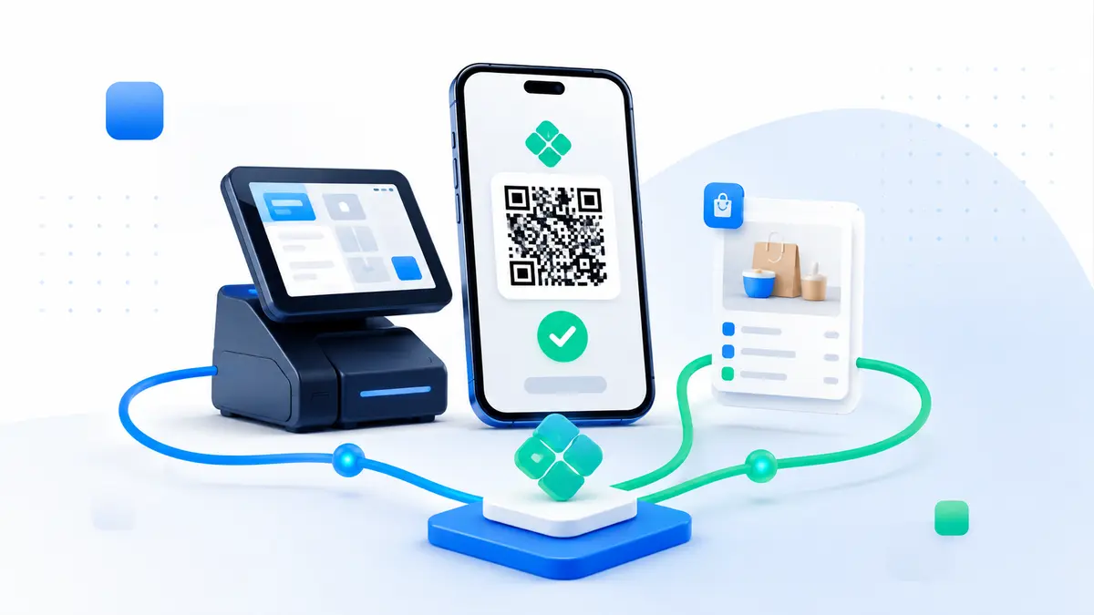 PDV, celular com QR Code Pix e pedido online conectados